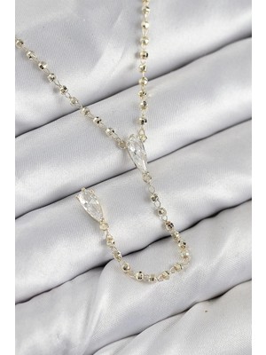 Inure Jewelry Pirinç Zirkon Taşlı Gold Renk Kadın Y Kolye