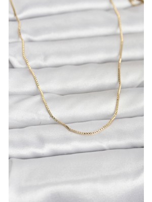 Inure Jewelry CM 14K Gold Renk İnce Kare Zincirli Model 60 cm Kadın Kolye