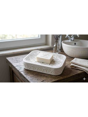 BerMey 2'li Set Modern Taş Dokulu Sabunluk - Saf Beyaz