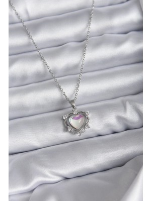 Inure Jewelry 316L Çelik Zincir Gümüş Renk Kalp Model Kadın Kolye