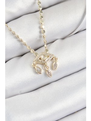 Inure Jewelry Pirinç Zirkon Taşlı Sallantılı Göz Model Ezme Zincir Gold Renk Kadın Kolye