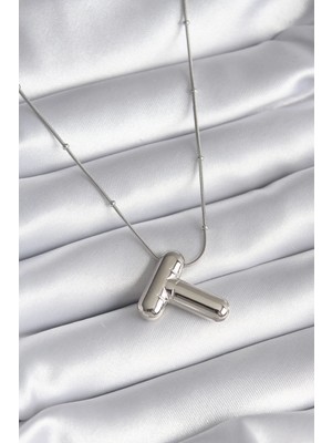 Inure Jewelry 316L Çelik Gümüş Renk Bubble "T" Harf Model Kadın Kolye