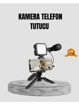 Telefon Video Çekim Kiti LED Aydınlatma Mikrofon Tripodlu Tam Set Midastech