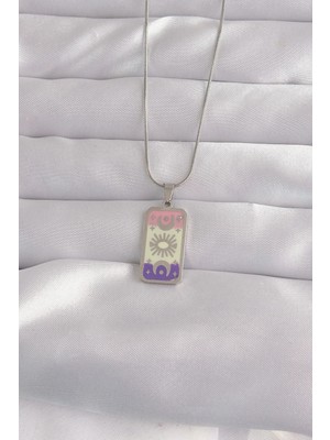 Inure Jewelry 316L Çelik Gümüş Renk Karışık Mineli Ay Figür Tarot Kolye