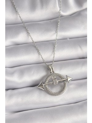 Inure Jewelry 316L Çelik Gümüş Renk Zincir Zirkon Taşlı Halka Model Kadın Kolye