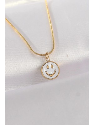 Inure Jewelry 316L Çelik Zincir Altın Renk Mermer Desenli Minimal Smile Kolye