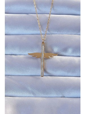 Inure Jewelry 316L Çelik Altın Renk Zirkon Taşlı Mikail Kolye