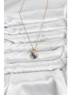 Inure Jewelry 316L Çelik Zincir Gold Renk Gece Model Zirkon Taşlı Kadın Kolye