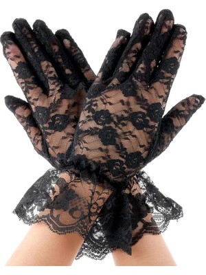AyrStore Siyah Güpürlü Dantel Eldiven Kısa – Vintage Zarif Kadın Eldiveni