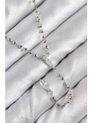 Inure Jewelry Pirinç Zirkon Taşlı Gümüş Renk Kadın Y Kolye