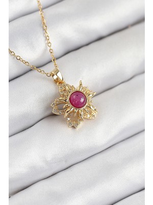 Inure Jewelry 316L Çelik Zirkon Taşlı Döner Güneş Model Gold Renk Kadın Kolye