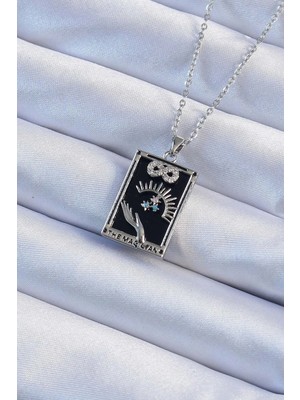 Inure Jewelry 316L Çelik Zincir Gümüş Renk Zirkon Taşlı Sonsuzluk Figürlü Tarot Kolye