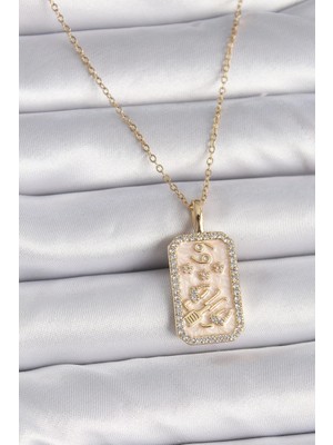 Inure Jewelry 316L Çelik Gold Renk Zincir Yengeç Burcu Zirkon Taşlı Kadın Kolye