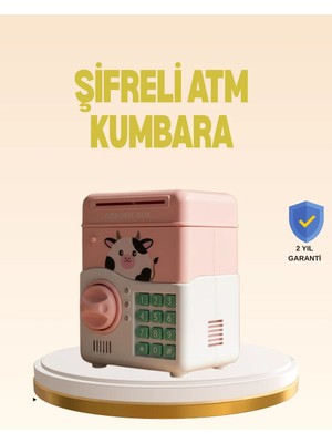 Çocuklar Için Pembe Atm Görünümlü Elektronik Kumbara Midastech