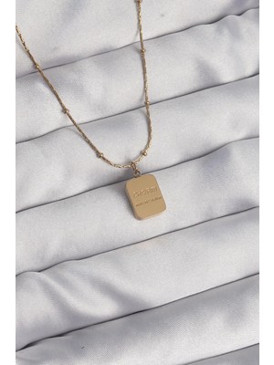 Inure Jewelry 316L Çelik Gold Renk Kare Charm Model Kolye