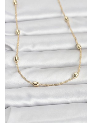 Inure Jewelry CM 14K Gold Renk Topçuklu Burgu Zincir Model 60 cm Kadın Kolye