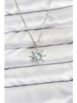 Inure Jewelry 316L Çelik Zincir Gümüş Renk Kutup Yıldızı Model Zirkon Taşlı Kadın Kolye