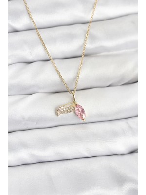 Inure Jewelry 316L Çelik Zincir Gold Renk Balık Kuyruğu Model Zirkon Taşlı Kadın Kolye