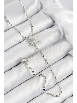 Inure Jewelry Pirinç Zirkon Taşlı Ezme Zincirli Kutup Yıldızı Model Gümüş Renk Y Kolye