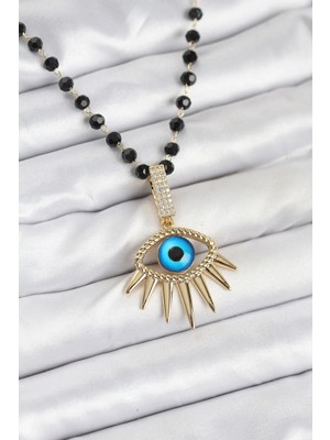 Inure Jewelry 316L Çelik Zincir Kristal Boncuklu Göz Model Kadın Kolye