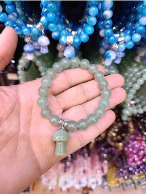 Mga Doğaltaş Aventurin Doğal Taş Bileklik 10MM Mantar Sallamalı Model | Esnek Misinalı | Sertifikalı Gerçek Aventurine Taşı | Kutulu Unisex Bileklik