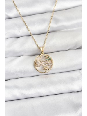 Inure Jewelry 316L Çelik Zincir Gold Renk Şans Kolyesi Model Zirkon Taşlı Kadın Kolye