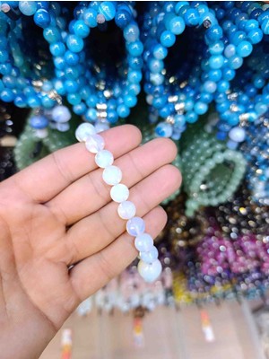 Mga Doğaltaş Ay Taşı Doğal Taş Bileklik 10MM Mantar Sallamalı Model | Esnek Misinalı | Sertifikalı Gerçek Moonstone | Kutulu Unisex Bileklik