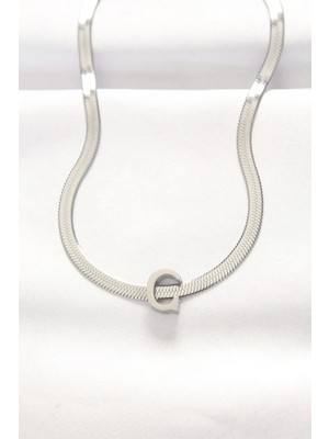 Inure Jewelry 316L Çelik C Harfli Silver Renk İtalyan Zincirli Kolye