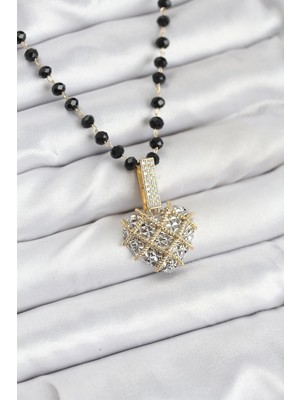 Inure Jewelry 316L Çelik Zincir Kristal Boncuklu Kalpli Kadın Kolye