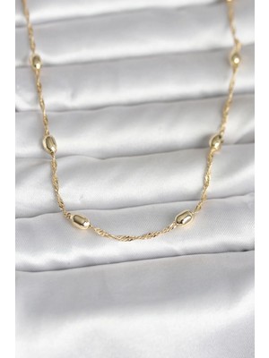 Inure Jewelry CM 14K Gold Renk Burgu Zincirli Damla Topçuk Model 45 cm Kadın Kolye