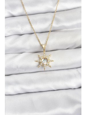 Inure Jewelry 316L Çelik Zincir Gold Renk Kutup Yıldızı Model Zirkon Taşlı Kadın Kolye