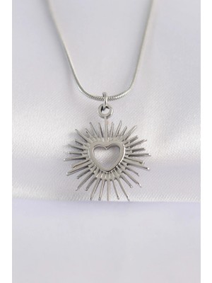 Inure Jewelry 316L Çelik Zincir Gümüş Renk Kalp Güneşi Tasarımlı Kolye
