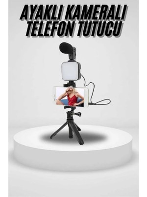 Akıllı Telefon Vlog Kiti Tripod Mini Mikrofonlu Telefon Tutucu Midastech