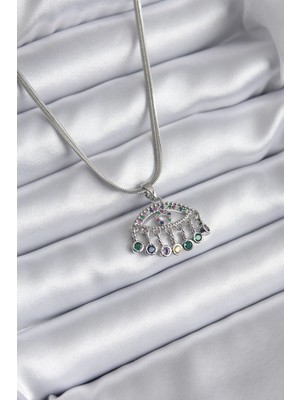 Inure Jewelry 316L Çelik Gümüş Renk İtalyan Zincir Zirkon Taşlı Göz Figür Kadın Kolye