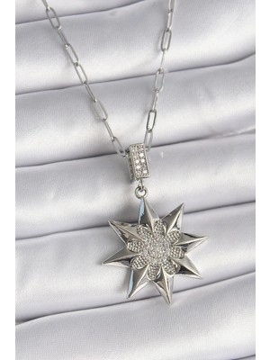 Inure Jewelry 316L Çelik Gümüş Renk Zirkon Taşlı Kutup Yıldızı Model Kadın Kolye