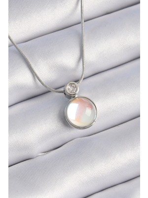 Inure Jewelry 316L Çelik Gümüş Renk Beyaz Sedefli Vintage Model Kadın Kolye