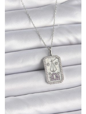 Inure Jewelry 316L Çelik Gümüş Renk Terazi Burcu Zirkon Taşlı Kadın Kolye