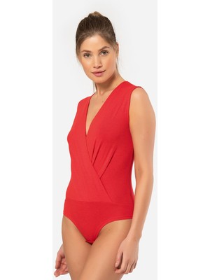 Türen Kruvaze Yaka Kolsuz Çitçitli Body