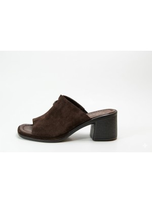 Beety 49.34 Hakiki Deri Kahverengi Klasik Kalın Topuklu Kadın Terlik