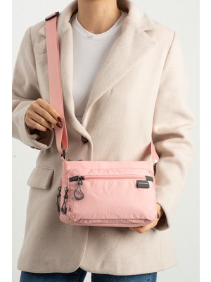 Sanmorris Kadın Çapraz Askılı 4 Bölmeli Suya Dayanıklı Paraşüt Kumaş Çanta Pembe Renkli Şık Tasarım