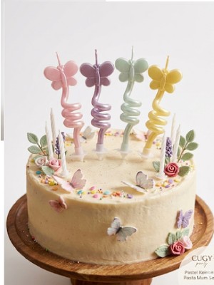 Makaron Kelebek Şekilli Pasta Mum Seti