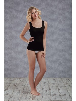 Doreanse Siyah Kadın Modal Geniş Yaka Kaplı Kalın Askılı Atlet 9399