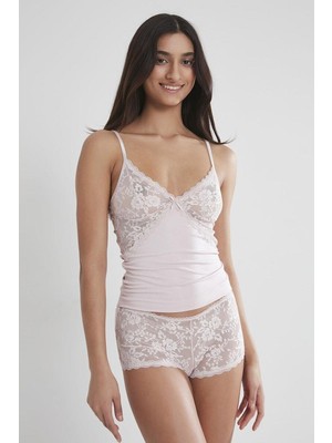 Pierre Cardin Penye Dantelli Şort Külot Takım 361 Pudra