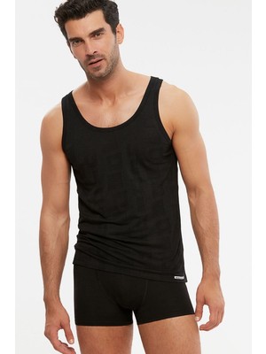 Kom Anka Askılı Modal Jakar Desen Erkek Atlet Siyah