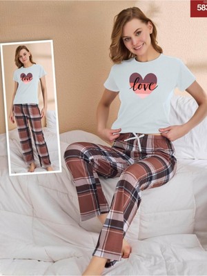 Moda Morfo Kareli Kısa Kollu Pijama Takımı -Su Yeşili