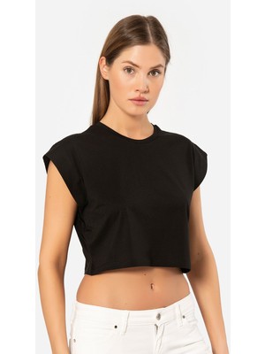 Türen Kadin Vatka Görünümlü Crop T-Shirt