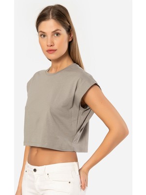 Türen Kadin Vatka Görünümlü Crop T-Shirt