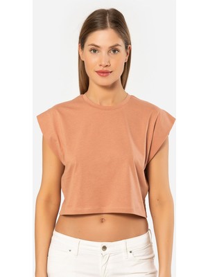 Türen Kadin Vatka Görünümlü Crop T-Shirt