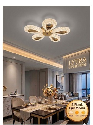 Litra Lighting Damla Model 5"li Gold 3 Renk Modu Ledli Modern Tavana Sıfır Salon Mutfak Çocuk Yatak Odası LED Avize