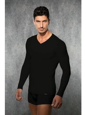 Doreanse Erkek Siyah Viloft Termal V Yaka Uzun Kol T Shirt 2985